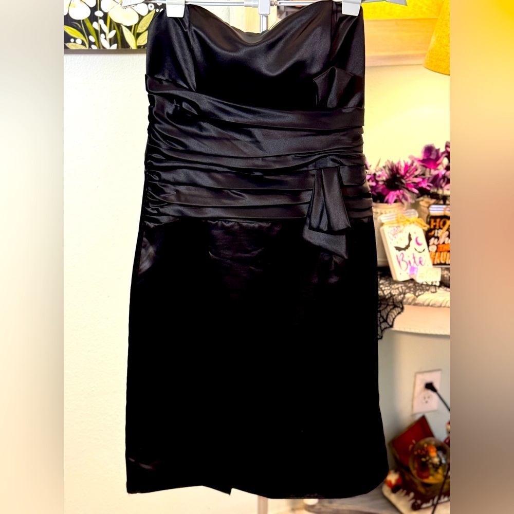 Fiesta Black Satin Party Dress With Wrap Sz XL Juniors/Teen Prom 90s Y2K hoco
